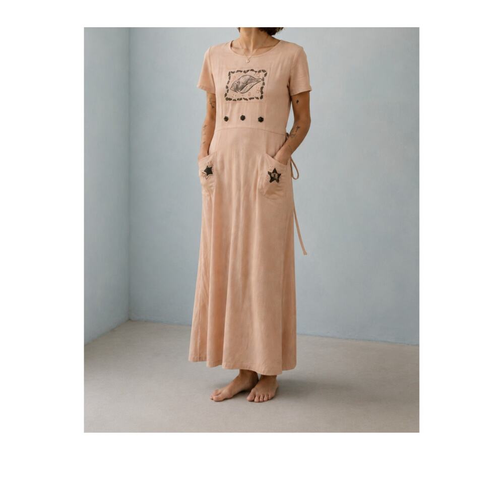 Y2K Coastal Beach Artsy Maxi Dress Cottage Boho Indie Art to Wear-Large